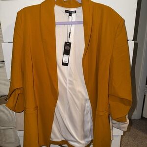 Fashion Nova Mustard Open-Front Blazer